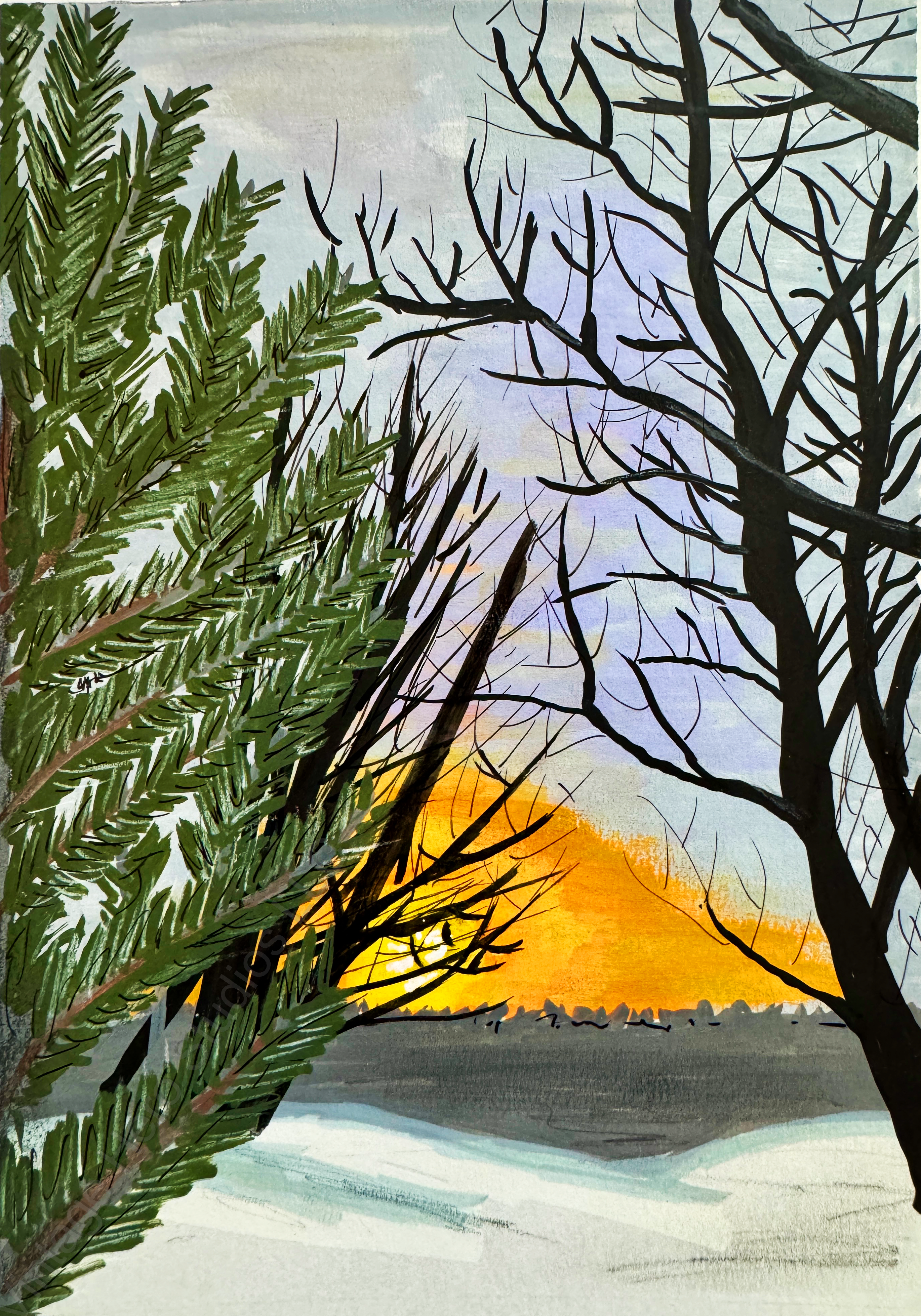 Cold Sunrise โ Original Drawing